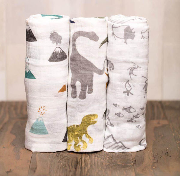 Picture of Cotton Muslin Swaddle 3 Pack - Dino Friends by Little Unicorn