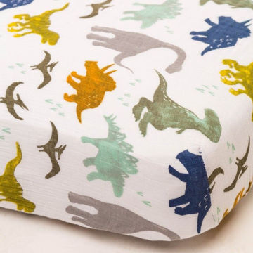 Picture of Cotton Muslin Crib Sheet - Dino Friends by Little Unicorn