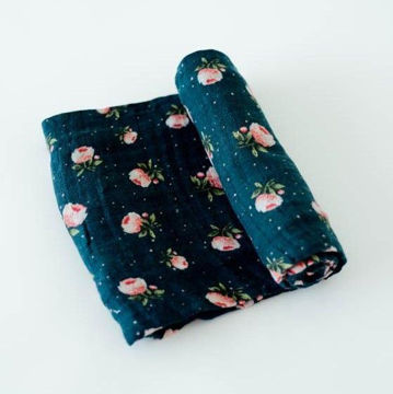 Picture of Cotton Muslin Swaddle Single - Midnight Rose by Little Unicorn