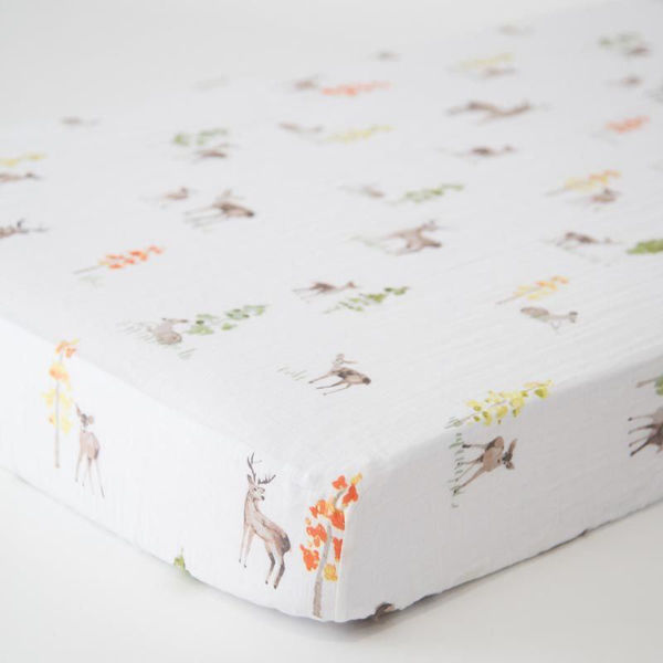 Picture of Cotton Muslin Crib Sheet - Oh Deer by Little Unicorn