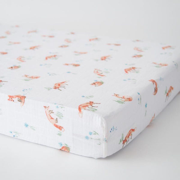 Picture of Cotton Muslin Crib Sheet - Fox by Little Unicorn