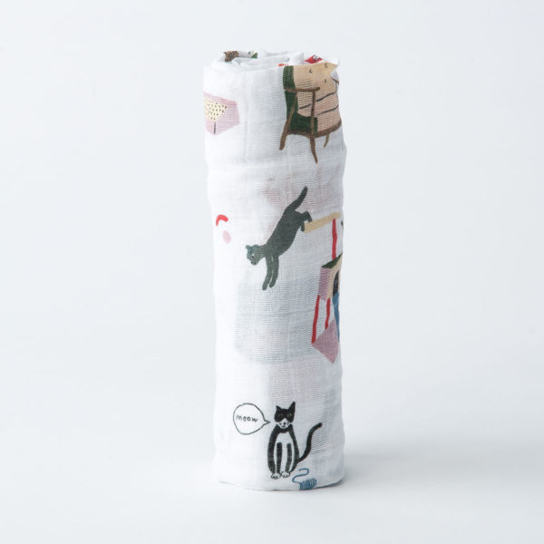 Picture of Cotton Muslin Swaddle Single - Meow by Little Unicorn