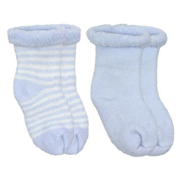 Picture of Newborn Socks Terry 2-Pack - Blue Solid with Blue Stripe | by Kushies