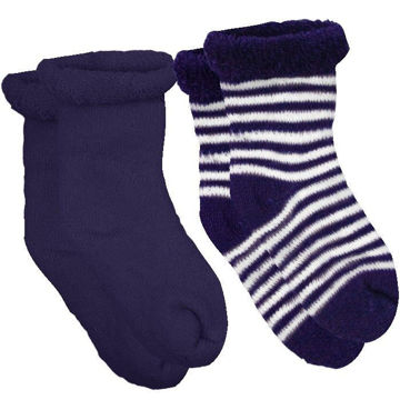 Picture of Newborn Socks Terry 2-Pack - Navy Solid with White Stripe
