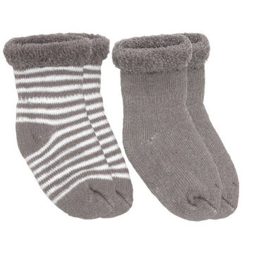 Picture of Newborn Socks Terry 2-Pack - Mocha Solid with Stripe