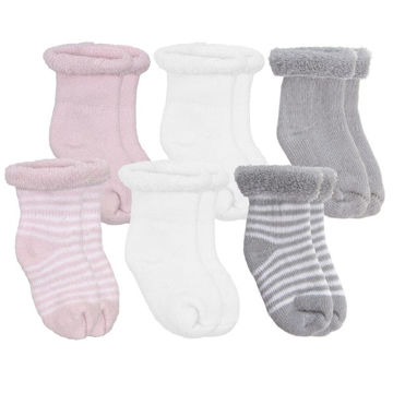 Picture of Newborn Socks Terry 6-Pack - Pink/white/gray