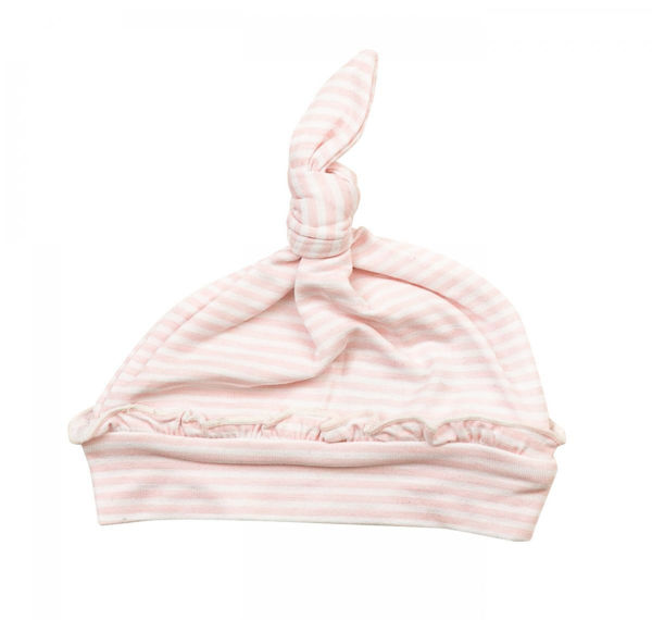 Picture of Angel Dear Basics Pink Stripe Ruffle Knotted Hat - Bamboo (0-3Months)