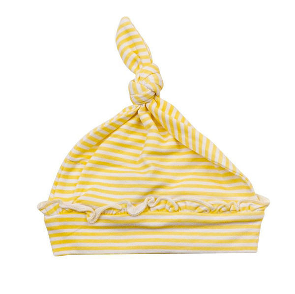 Picture of Angel Dear Basics Yellow Stripe Ruffle Knotted Hat - Bamboo (0-3Months)