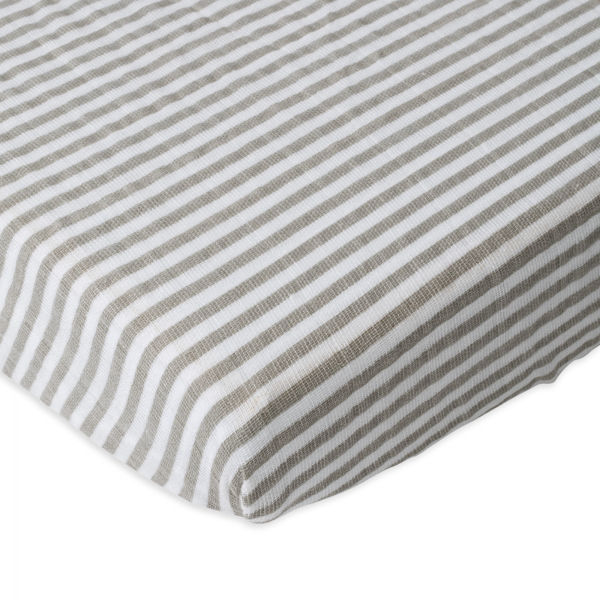 Picture of Cotton Muslin Mini Crib and Play Yard Sheet - Grey Stripe