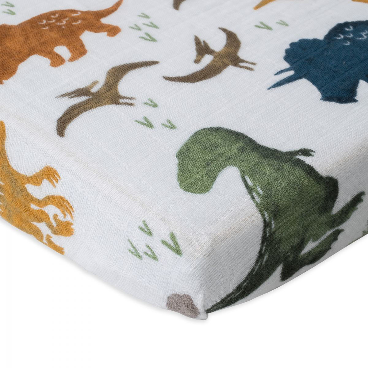 Cotton Muslin Mini Crib and Play Yard Sheet Dino Friends