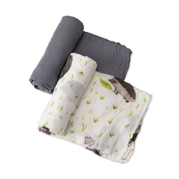 Picture of Deluxe Bamboo Muslin Swaddle 2 Pack - Charcoal Hedgehog by Little Unicorn