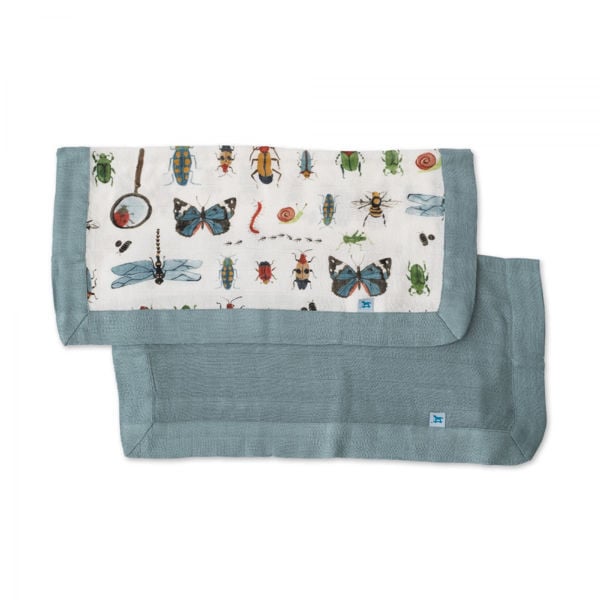 Picture of Deluxe Bamboo Muslin Security Blanket 2 Pack - Bugs + Spruce by Little Unicorn