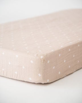 Picture of Cotton Muslin Crib Sheet - Taupe Cross by Little Unicorn
