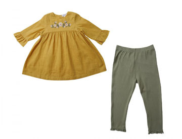 Picture of Angel Dear Ruffle Dress  & Leggings Set - Solid Honey Floral - Bamboo & Organic Cotton Muslin