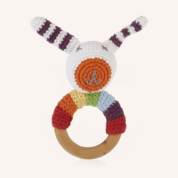 Picture of Wooden ring rattle - multi Color - Free Trade 100% Cotton - by Pebble