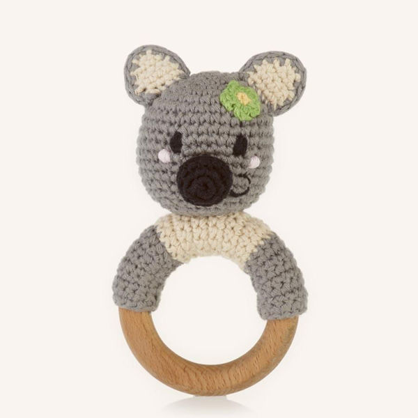 Picture of Wooden Teething Ring Rattle Koala - Free Trade 100% Cotton - by Pebble