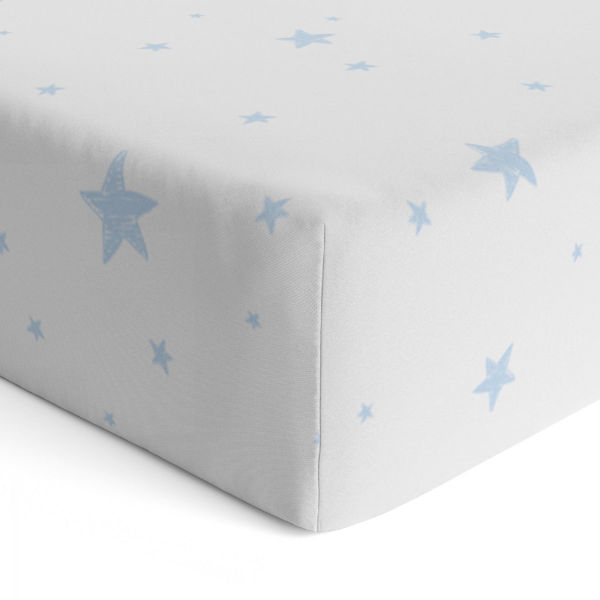 Picture of Flannel Crib Sheet - Blue Scribble Stars