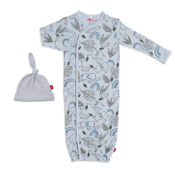 Picture of Ellie Go Lucky Blue Gown & Hat - Organic Cotton with Magnetic Closure - Newborn-3 Month | by Magnetic Me