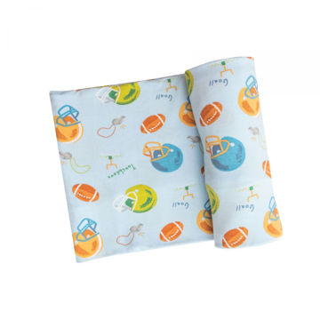 Picture of Football in Blue Bamboo Swaddle Blanket 45" X 45"