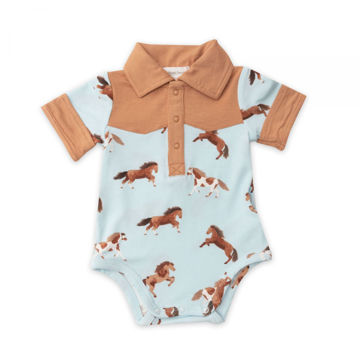 Picture of Angel Dear Blue Horses Yoke Collar Bodysuit