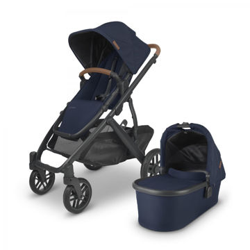 Picture of VISTA V2 Stroller - NOA (Navy/Carbon Frame/Saddle Brown Leather) - by Uppa Baby