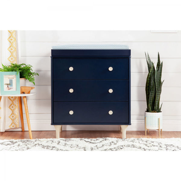Picture of Lolly 3-Drawer Changer Dresser with Removable Changer Tray - Navy and Washed Natural - By Babyletto