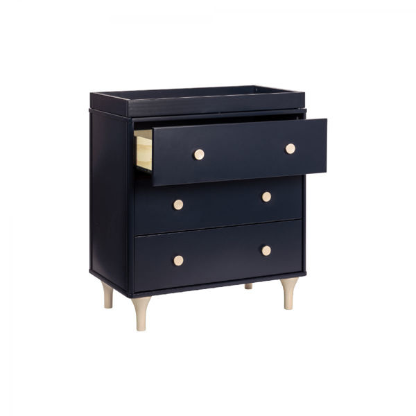 Picture of Lolly 3-Drawer Changer Dresser with Removable Changer Tray - Navy and Washed Natural - By Babyletto