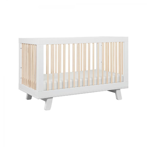 Picture of Hudson 3-in-1 Convertible Crib White and Washed Natural with Toddler Bed Conversion Kit- By Babyletto