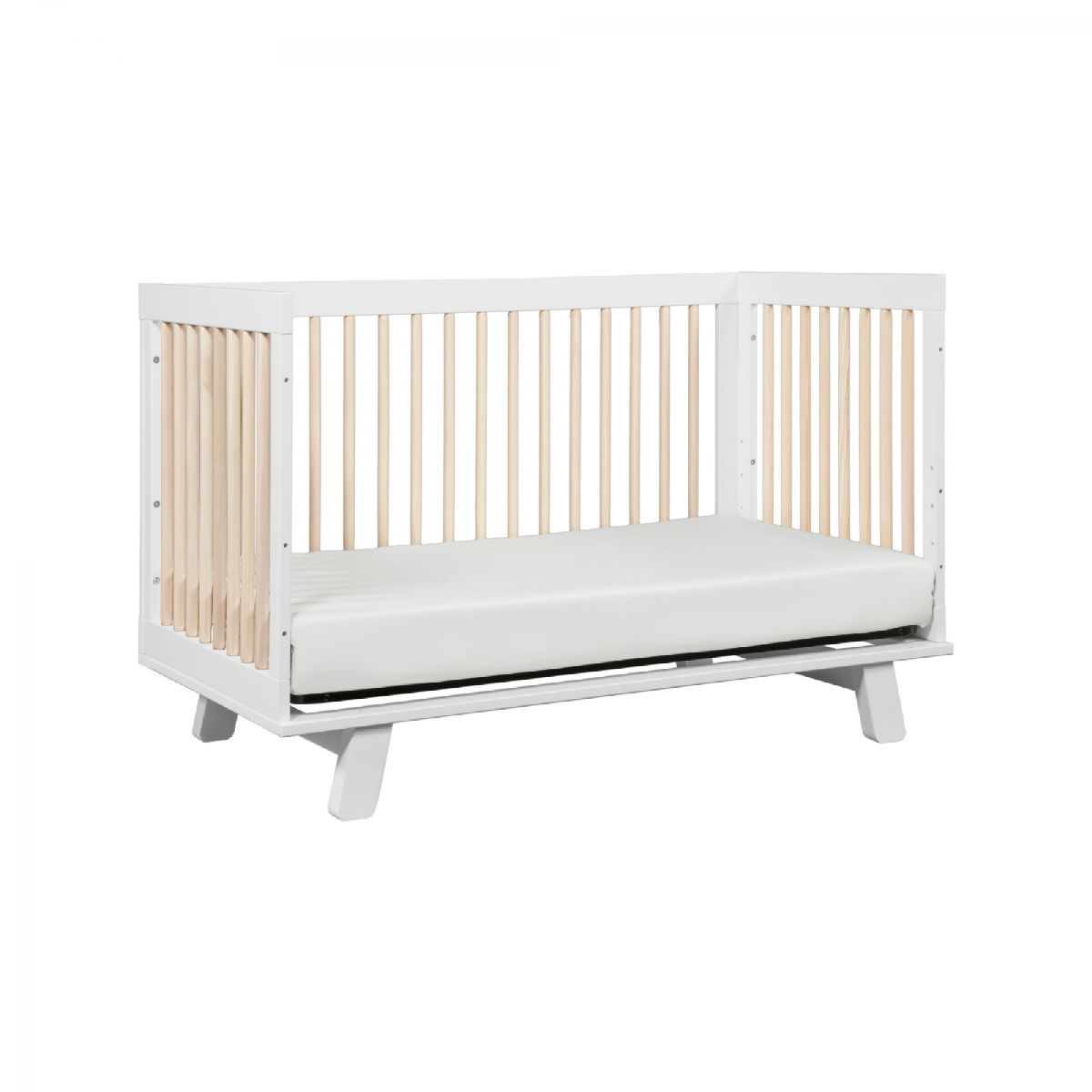 Hudson 3 in 1 Convertible Crib White and Washed Natural with Toddler Bed Conversion Kit By Babyletto