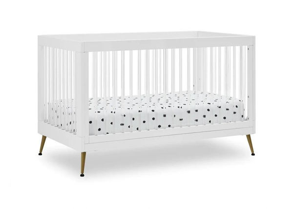 Picture of 3-In-1 Crib with Acrylic spindles in Bianca White with Melted Bronze feet + Toddler conversion kit - from Delta