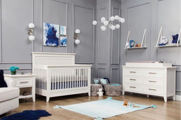 Picture of Beckett Warm White Flat Top Crib Packages - | Monogram by Namesake