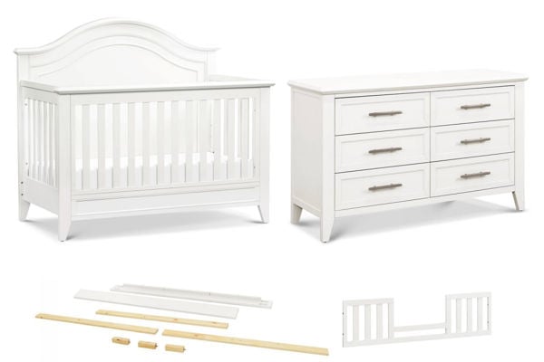 Picture of Beckett Warm White Curve Top Crib Packages - | Monogram by Namesake