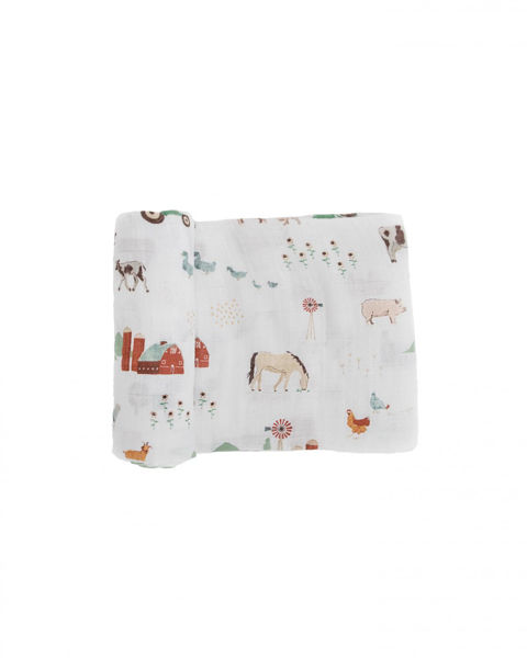 Picture of Cotton Muslin Swaddle Single - Farmyard by Little Unicorn