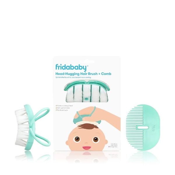 Picture of Infant Hairbrush + comb + case (Baby Head-Hugging Hairbrush + Styling Comb Set) | by Frida Baby