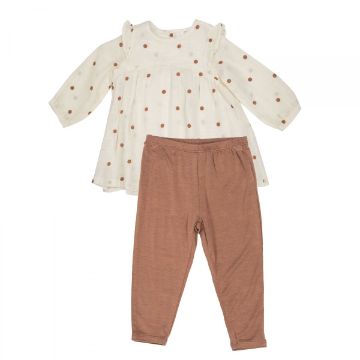 Picture of Angel Dear Cashew Polka Dot Shoulder Ruffle Dress & Leggings Set - Bamboo & Muslin