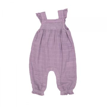 Picture of Angel Dear Lavendar Mist Solid Smocked Overall - organic cotton muslin
