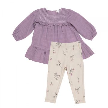 Picture of Angel Dear Lavender Mist Smocked Ruffle Dress & Leggings Set - Bamboo & Muslin