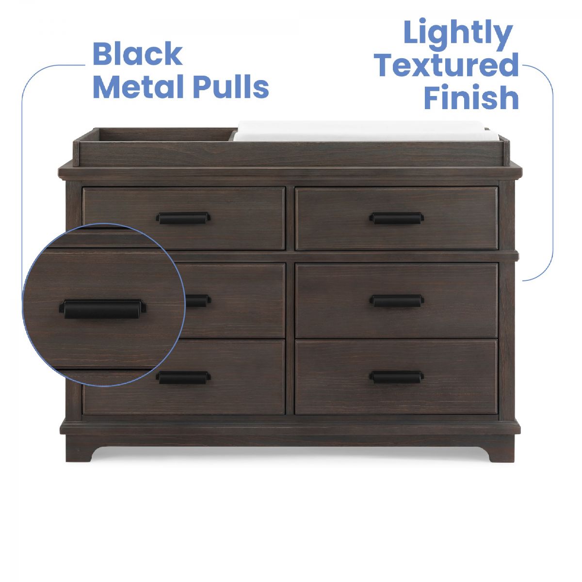 Caden 6 Drawer Dresser with Changing Top Rustic Grey Simmons Baby