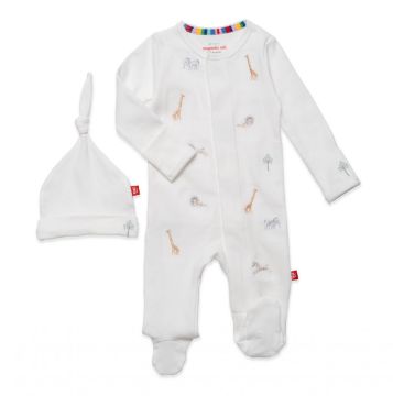 Picture of Magnetic Me White Safari Organic Footie & Hat