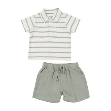 Picture of Angel Dear Desert Sage Solid Muslin Short & Bamboo Polo Set