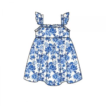 Picture of Angel Dear Roses In Blue Paperbag Ruffle Cotton Muslin Sundress