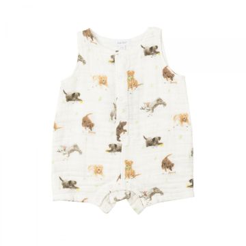Picture of Angel Dear Watercolor Puppies Shortie Cotton Muslin Overall Shortie Romper