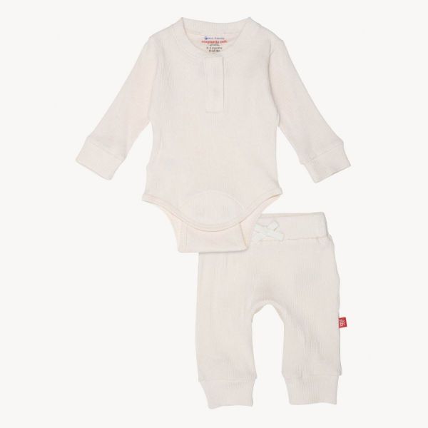 Picture of Magnetic Me Whipped Cream Ribbed Organic Cotton Bodysuit & Pants