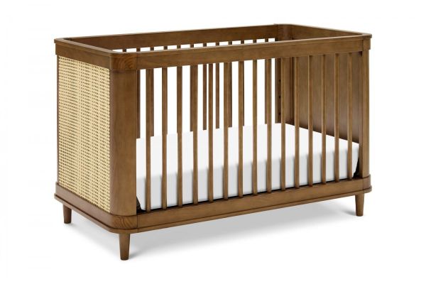 Picture of Marin with Cane 3-in-1 Convertible Crib - Walnut with Blond Cane | by Namesake