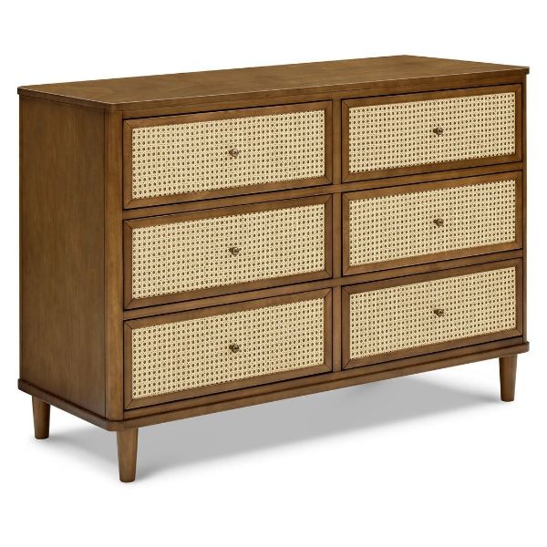 Picture of Marin with Cane 6 Drawer Assembled Dresser - Walnut with Blond Cane | by Namesake