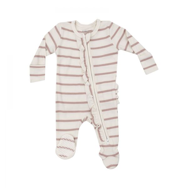 Picture of Angel Dear Bamboo 2 Way Zipper Footie - Ribbed Stripe Misty Rose