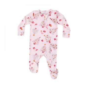 Picture of Angel Dear Bamboo 2 Way Zipper Footie - Vintage X-Mas Trees Pink