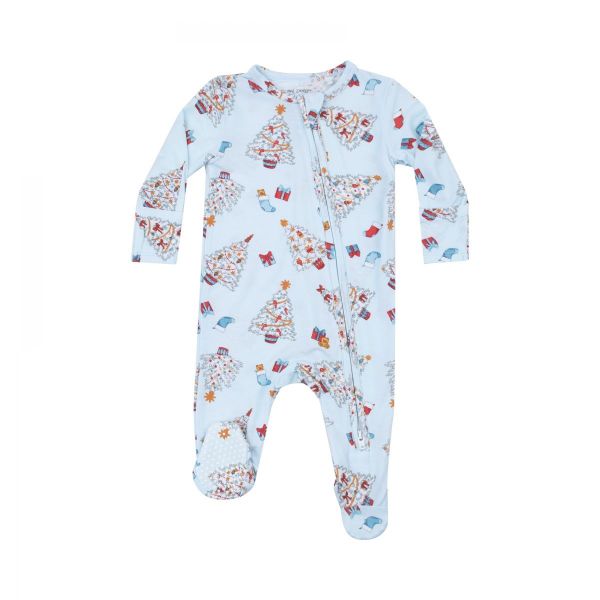 Picture of Angel Dear Bamboo 2 Way Zipper Footie - Vintage X-Mas Trees Blue
