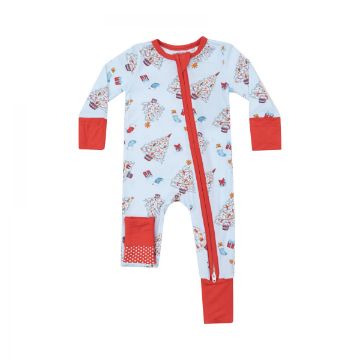 Picture of Angel Dear 2 Way Zipper Romper - Vintage Xmas Trees Blue