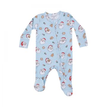 Picture of Angel Dear Bamboo 2 Way Zipper Footie - Vintage Santas Blue